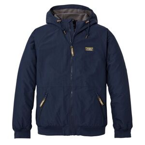 L.L.Bean Men’s Insulated 3 Season Fleece Lined Navy Blue Bomber Jacket Coat Hood